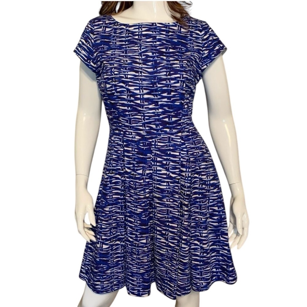 FELICITY & COCO Blue White & Black Mini Dress Size medium petite